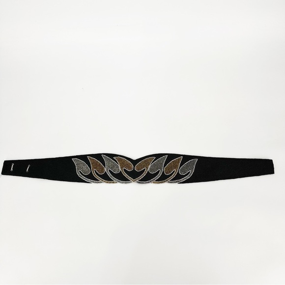 Vintage Satin Beaded Belt Black Gold Silver Pewter - Picture 4 of 8